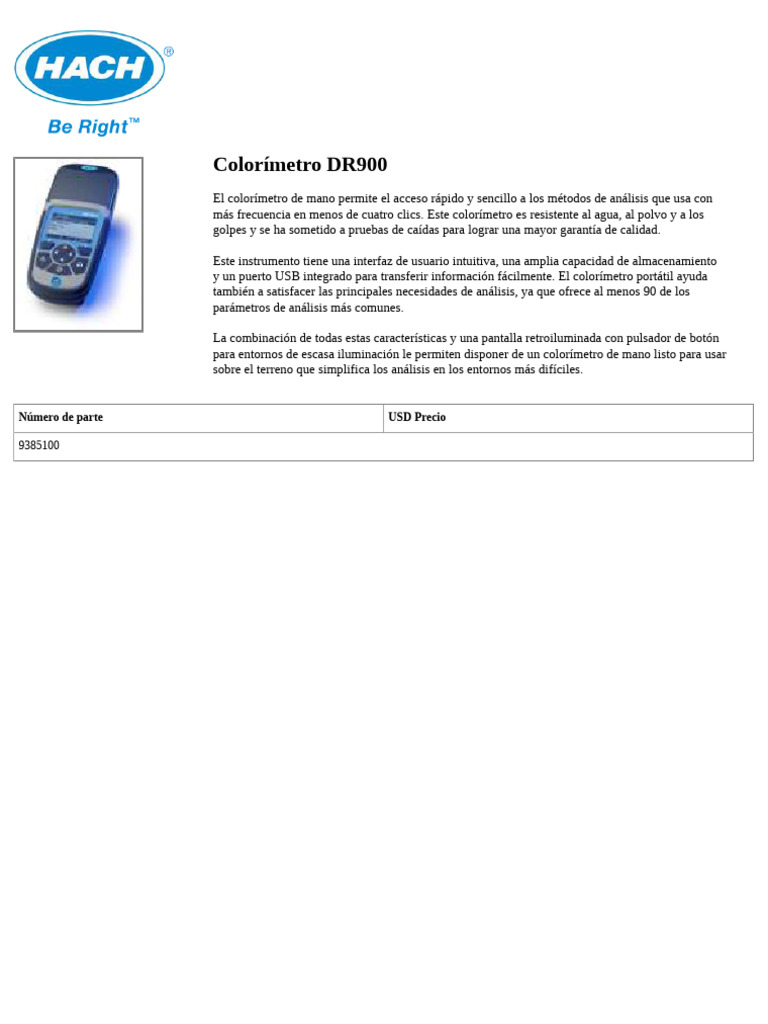 Colorímetro DR900: Análisis Rápido y Eficaz | PDF