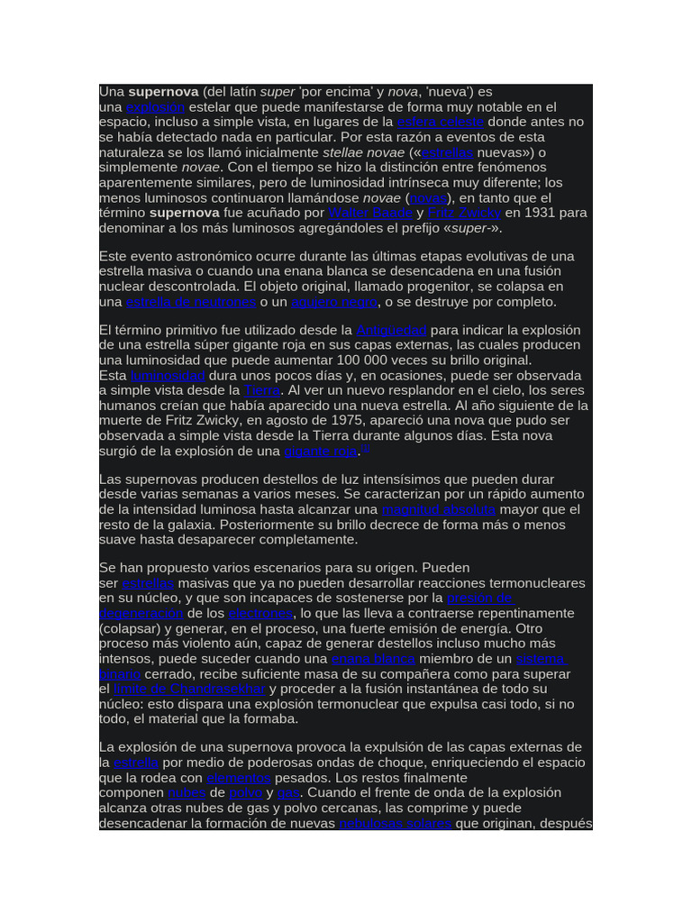Supernovas: Explosiones Estelares Brillantes | PDF | Supernova | Estrellas