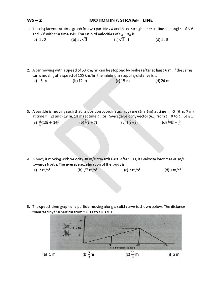 WS 2-Motion in A Straight Line | PDF