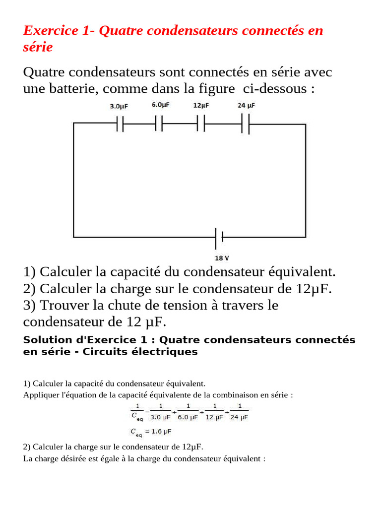 Capacités des condensateurs en série PDF Condensateur Circuit en — free download