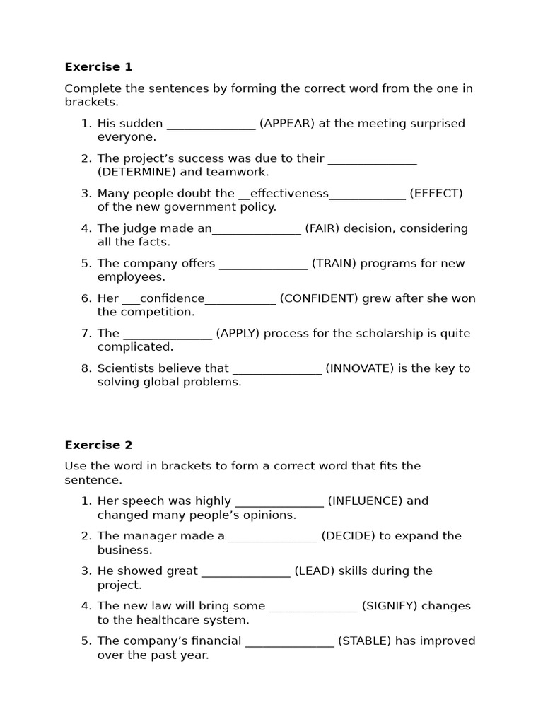 B2 Word Formation Exercises PDF | PDF
