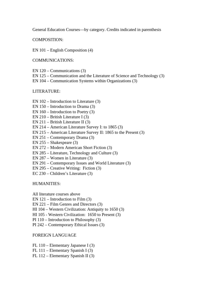 General Education Courses Pdf Mathematics Social Sciences