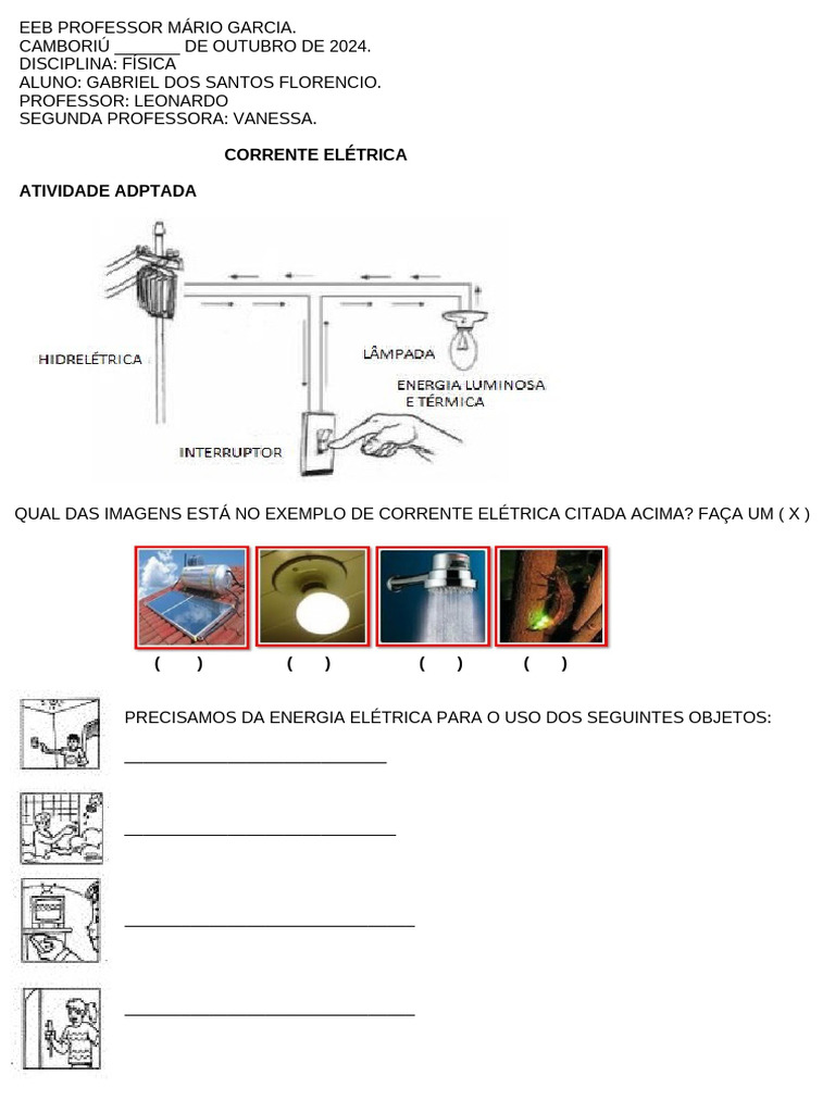 Atividade Adaptada: Corrente Elétrica | PDF