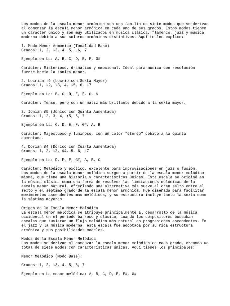 Modos de la Escala Menor Melódica | PDF | Escala (música) | Escala menor