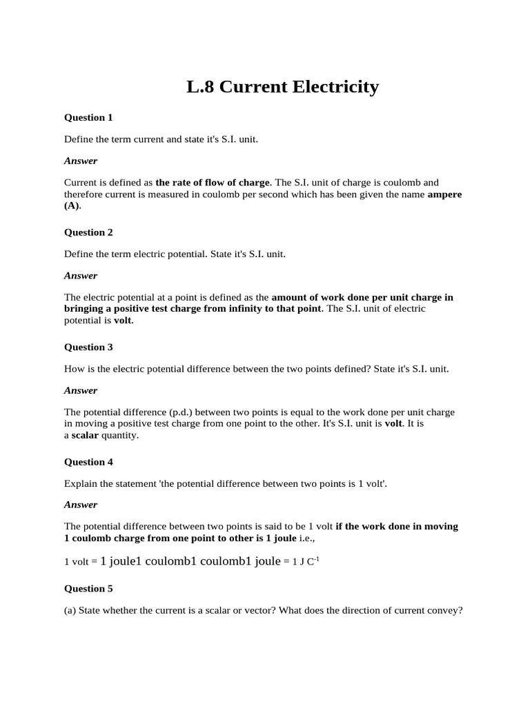 Understanding Current Electricity Concepts | PDF | Resistor ...