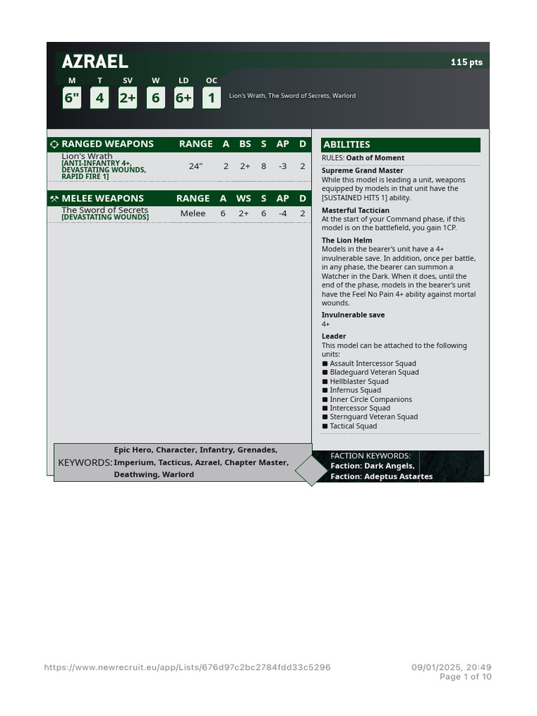 Dark Angels Weapon Profiles | PDF | Military