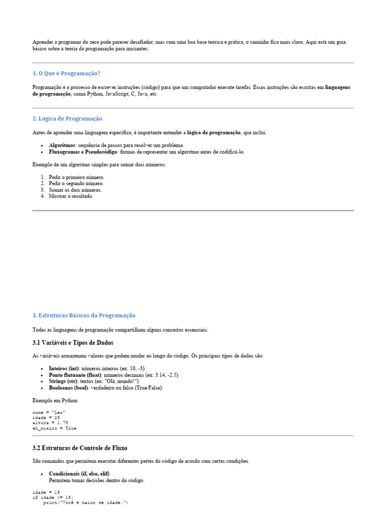 Guia Básico de Programação para Iniciantes | PDF | Programação de ...