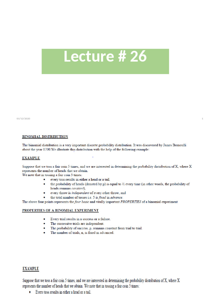 Probability and Statistics Lecture # 26 Slides | PDF