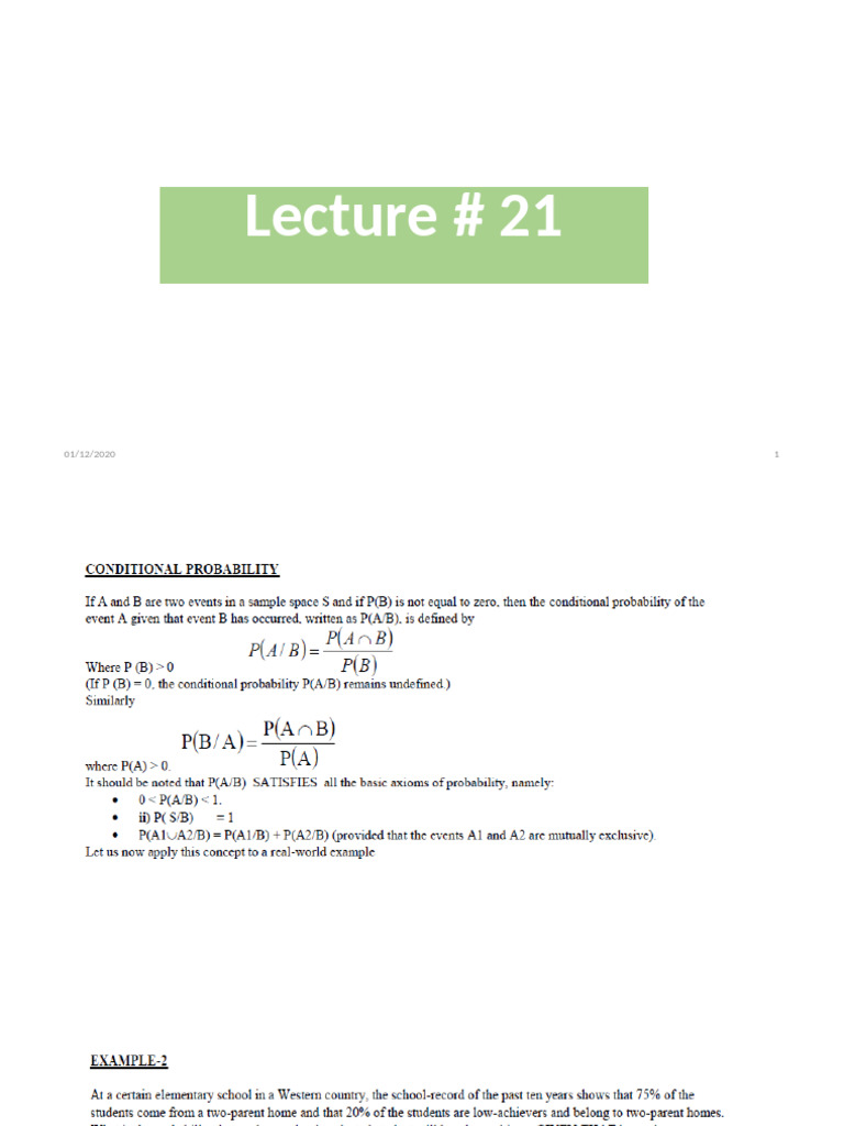 Probability and Statistics Lecture # 21 Slides | PDF