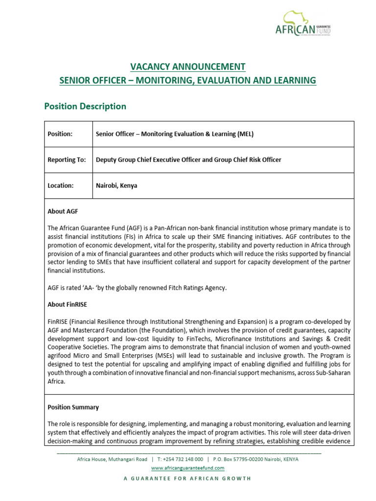 Senior Officer MEL Vacancy at AGF | PDF | Small And Medium Sized ...