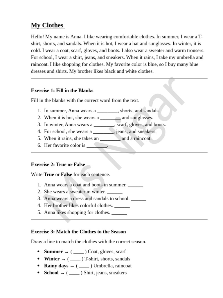 4 - Clothes (Easy) (Adult) (Homework) | PDF