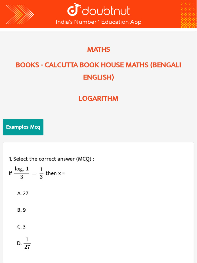 Logarithm MCQs and Solutions | PDF | Arithmetic | Complex Analysis