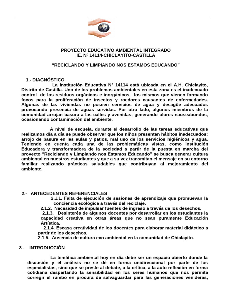 Proyecto Educativo: Reciclaje y Conciencia Ambiental | PDF | Residuos ...