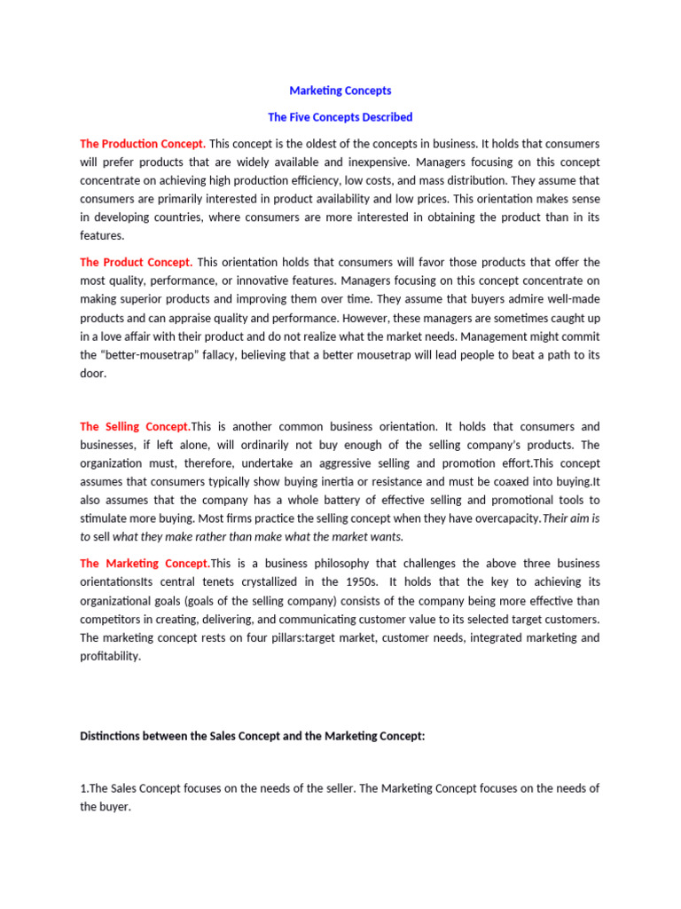Five Key Marketing Concepts Explained | PDF | Marketing | Sales