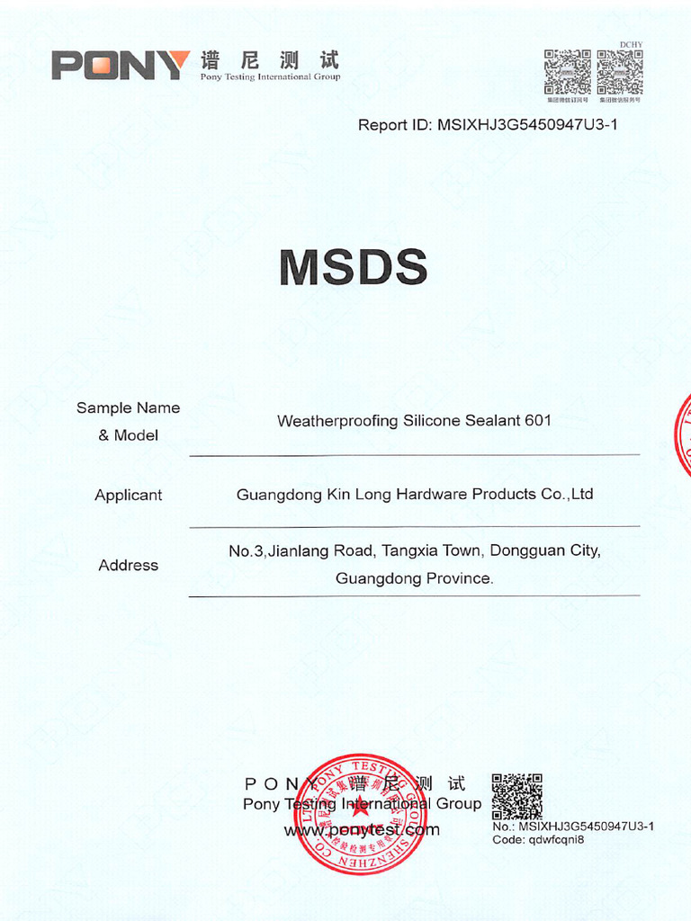 MSIXHJ3G5450947U3-1 Silicone 601 MSDS | PDF