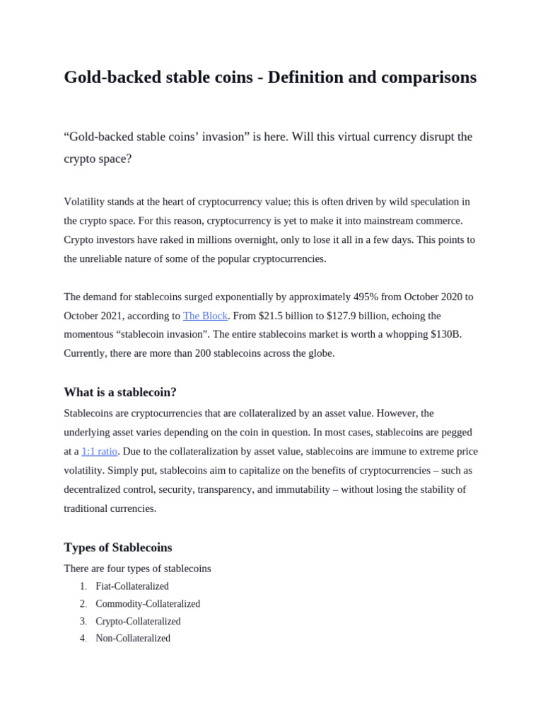 Gold-Backed Stablecoins Explained | PDF | Cryptocurrency | Gold Standard
