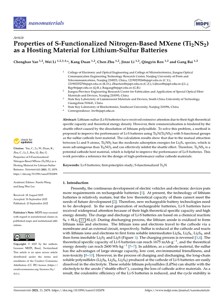 Properties of S-Functionalized Nitrogen-Based MXen | PDF | Applied And ...