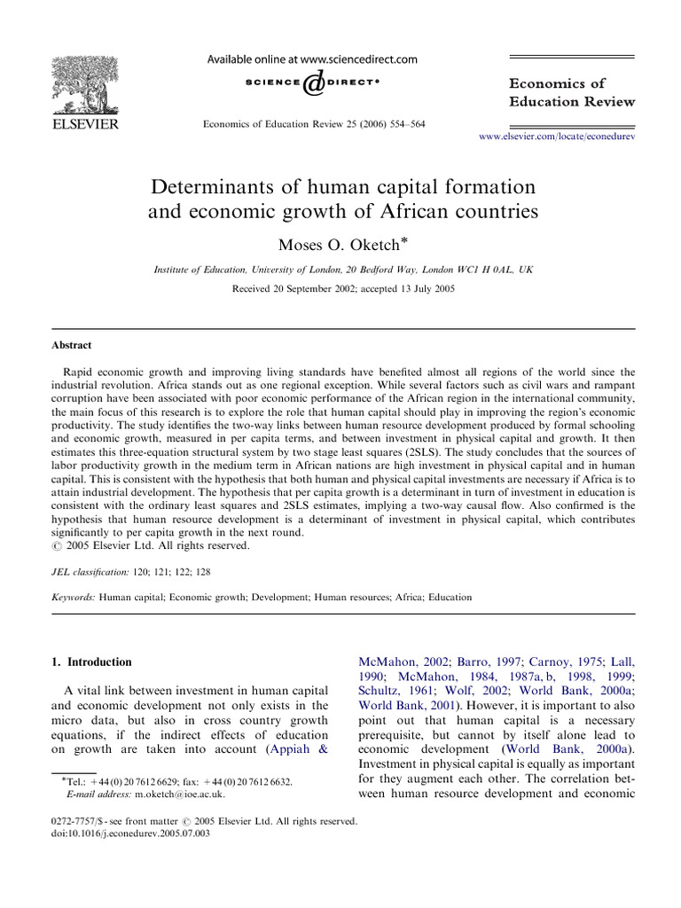 Determinants of Human Capital Formation and Economic Growth of African ...
