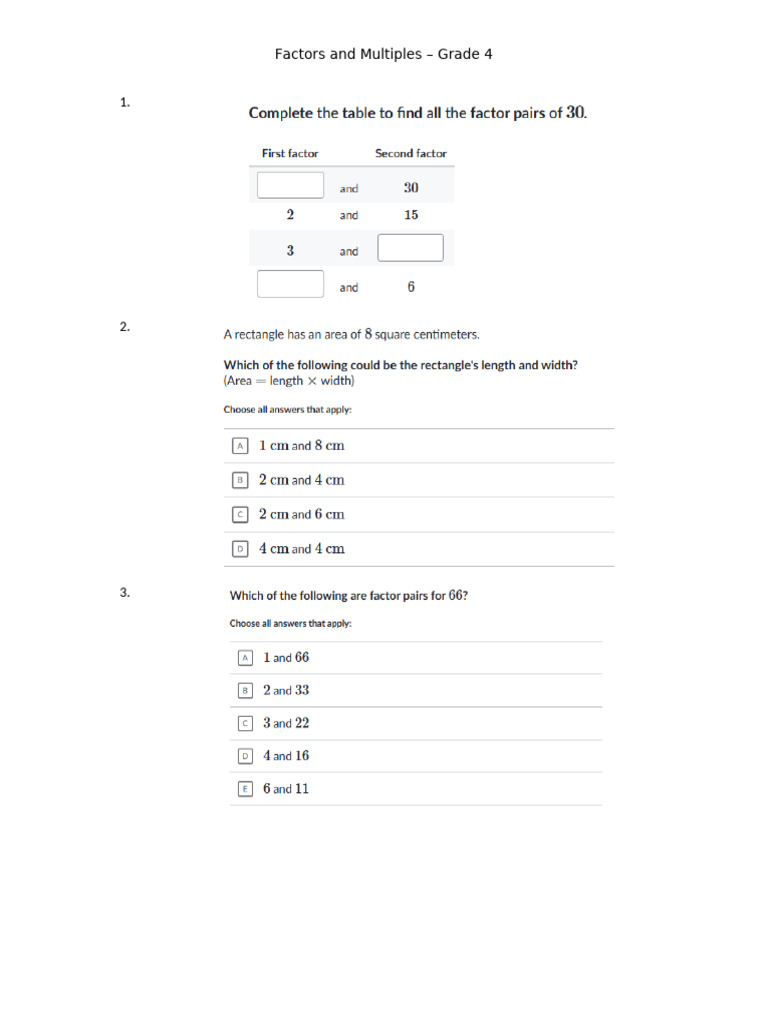 Factors And Multiples Pdf