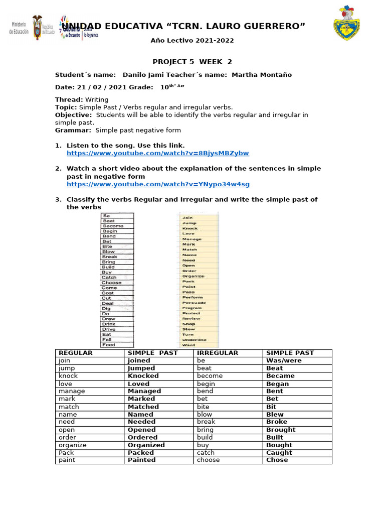 Simple Past Verbs Lesson Plan | PDF | Languages | Foreign Language Studies