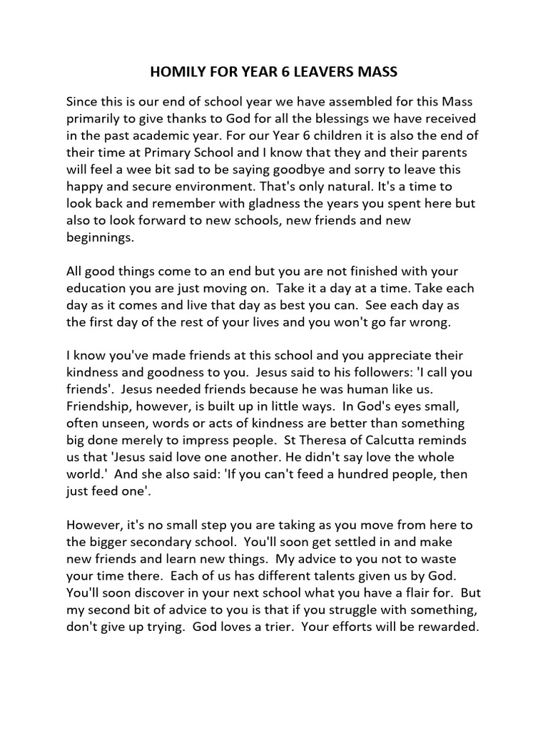 Year 6 Leavers Mass Homily | PDF
