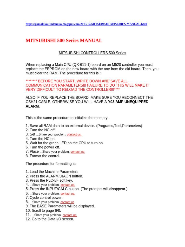 Mitsubishi 500 Series Controller Manual | PDF | Parameter
