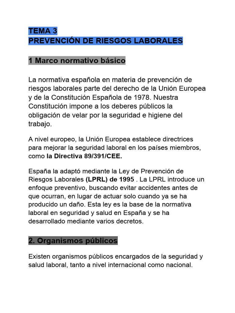 Prevención de Riesgos Laborales en España | PDF | Seguridad y salud ...