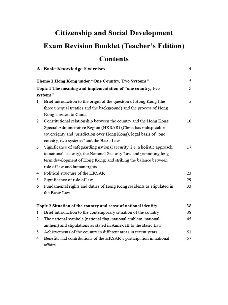 Citizenship and Social Development Exam Revision Booklet (Teacher's ...