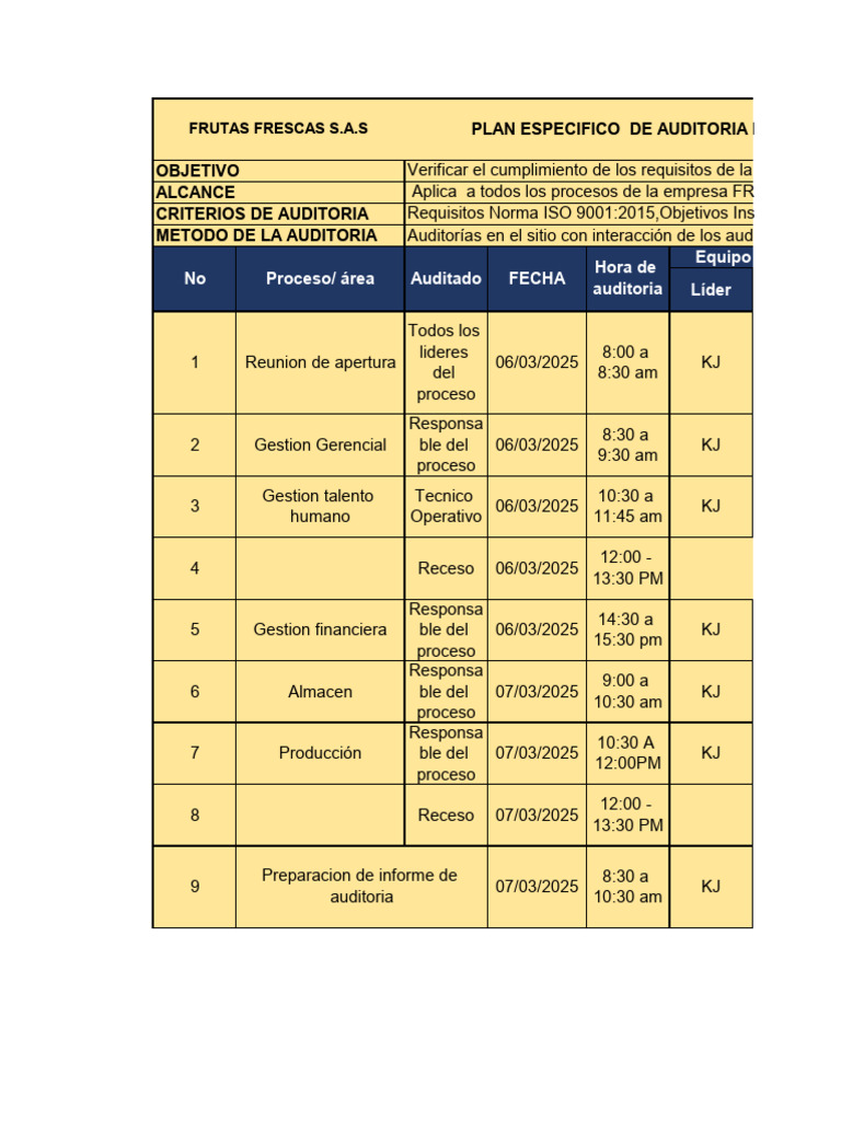 Plan de Auditoría Interna ISO 9001:2015 | PDF | Auditoría | Business