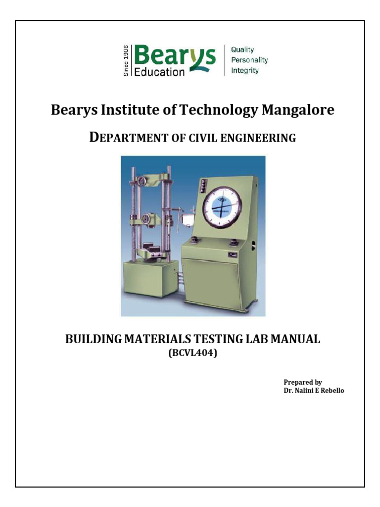 Building Materials Testing Lab Manual | PDF | Deformation (Engineering ...
