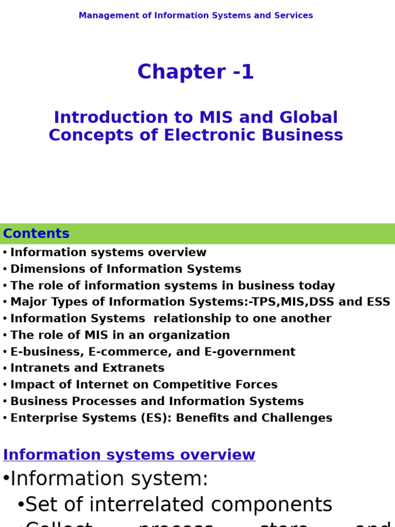 MIS and Services Chapter 1-Importance of Is Management | PDF ...
