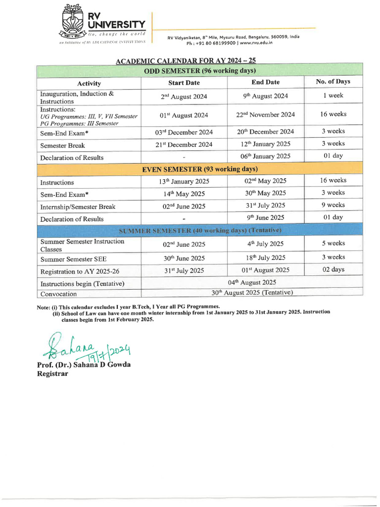 Academic Calendar 2024-25 | PDF