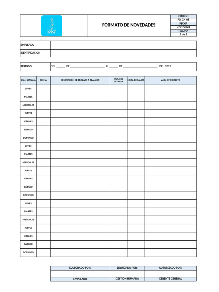 IDEA+ Formato de Novedades 2023 | PDF