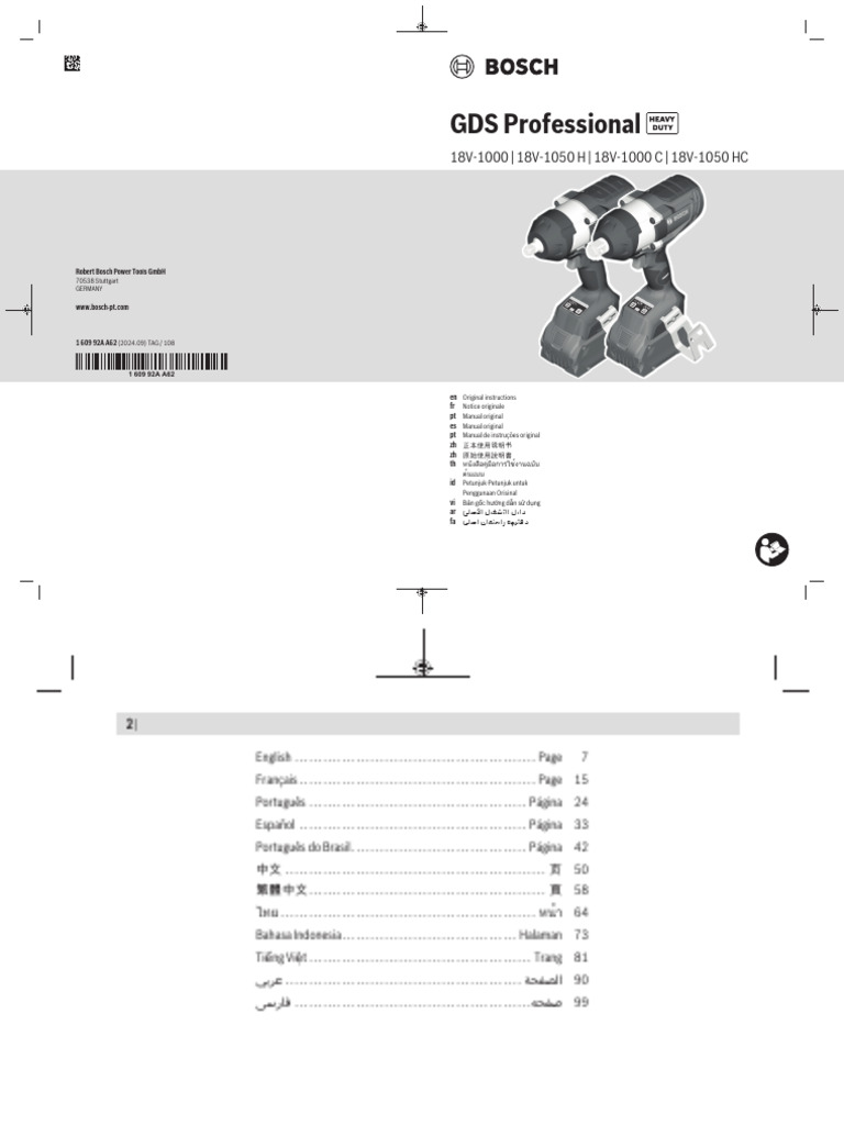 Bosch GDS 18V Tool Safety Manual | PDF | Screw | Rechargeable Battery