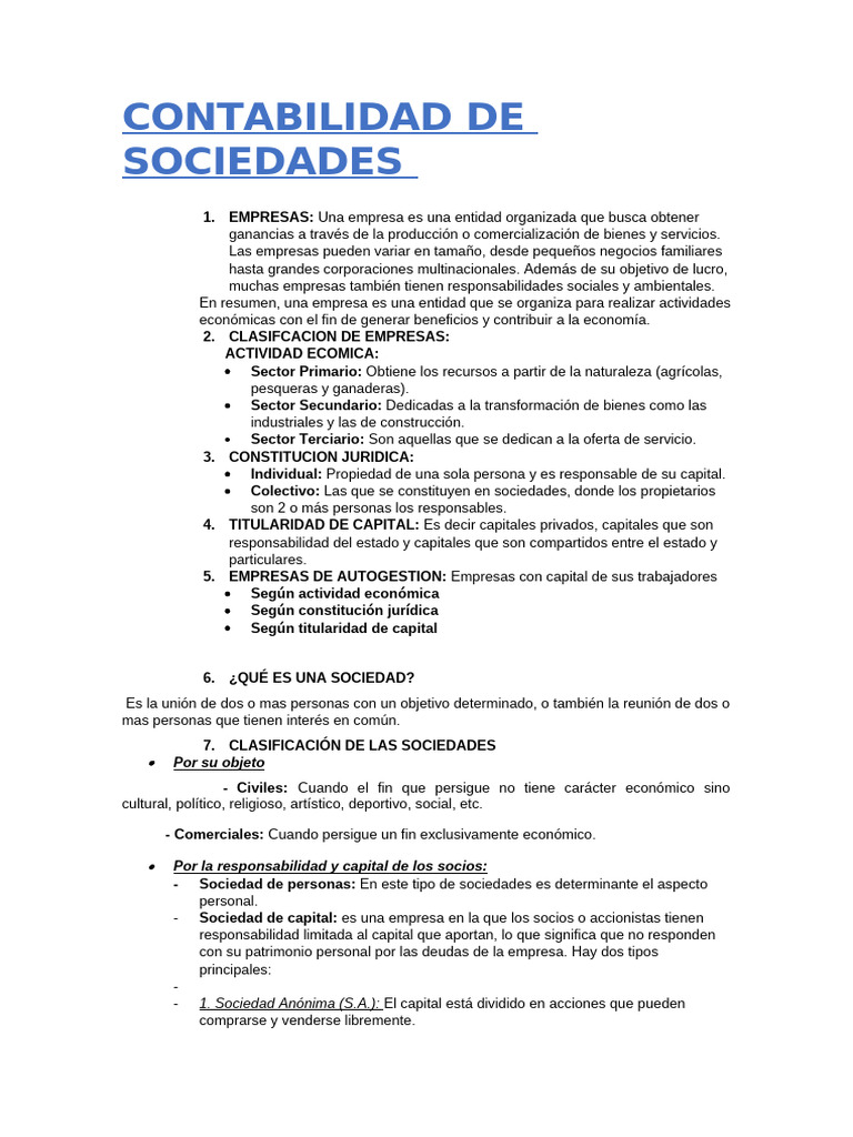 Contabilidad y Tipos de Sociedades Empresariales | PDF | Sociedad de ...