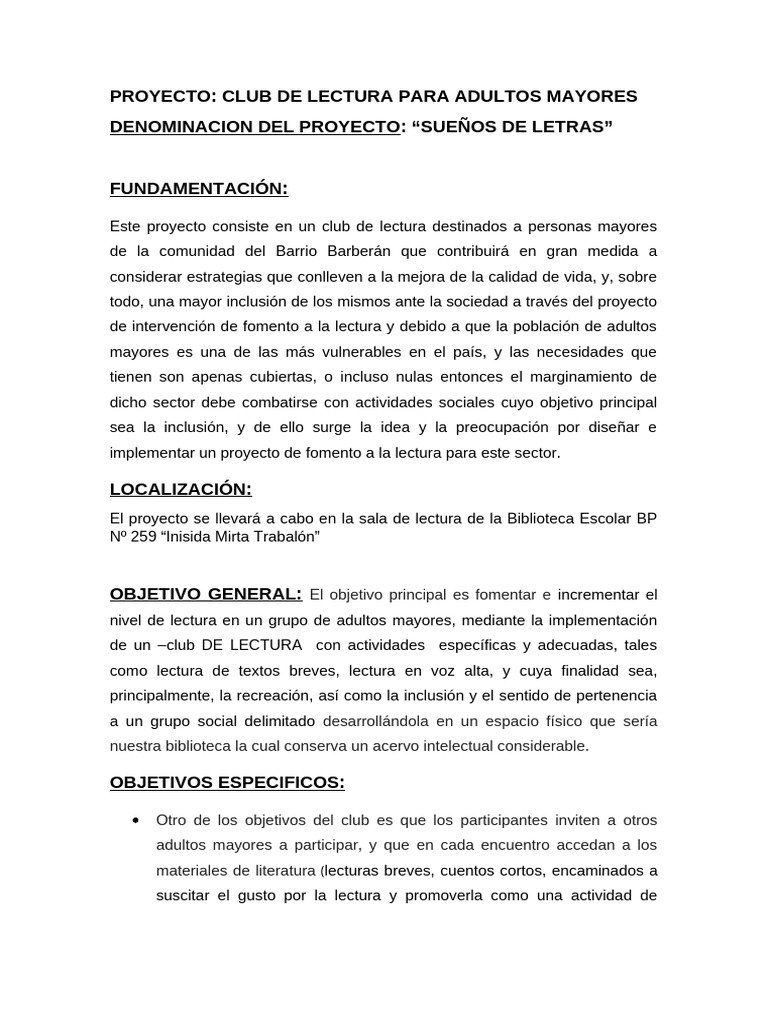 Club de Lectura "Sueños de Letras" | PDF | Vejez | Bibliotecas