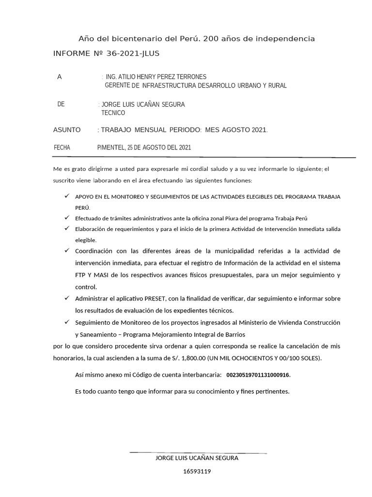 Informe Mensual de Actividades 2021 | PDF