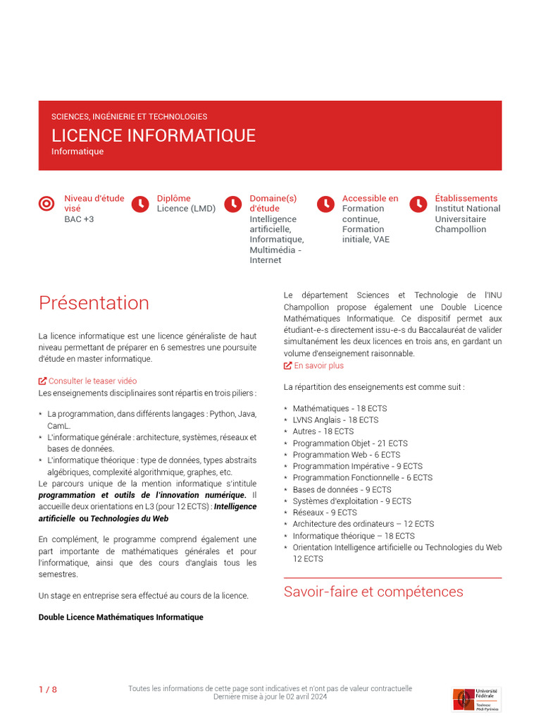 Licence Informatique : BAC +3 à Albi | PDF | Informatique ...