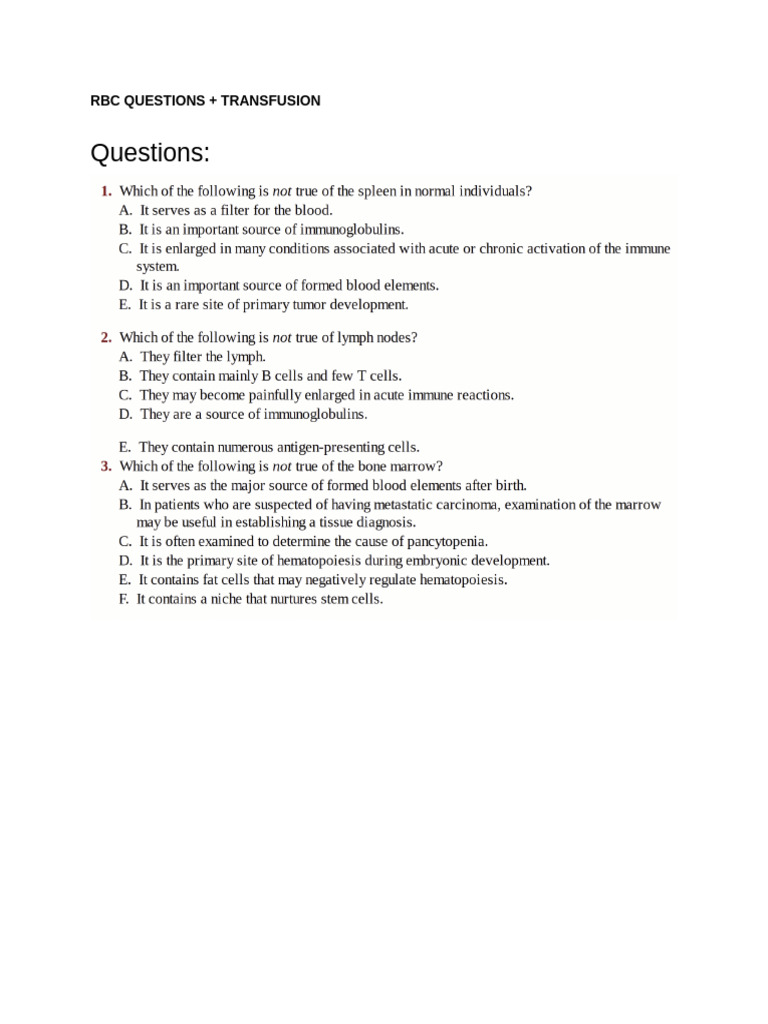RBC QUESTIONS (Hematology Medical School) | PDF