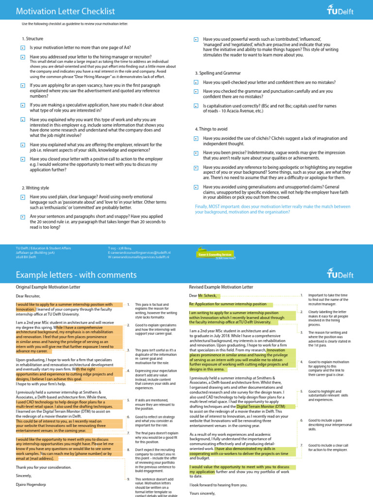 Motivation Letter Review Checklist | PDF | Motivation | Motivational
