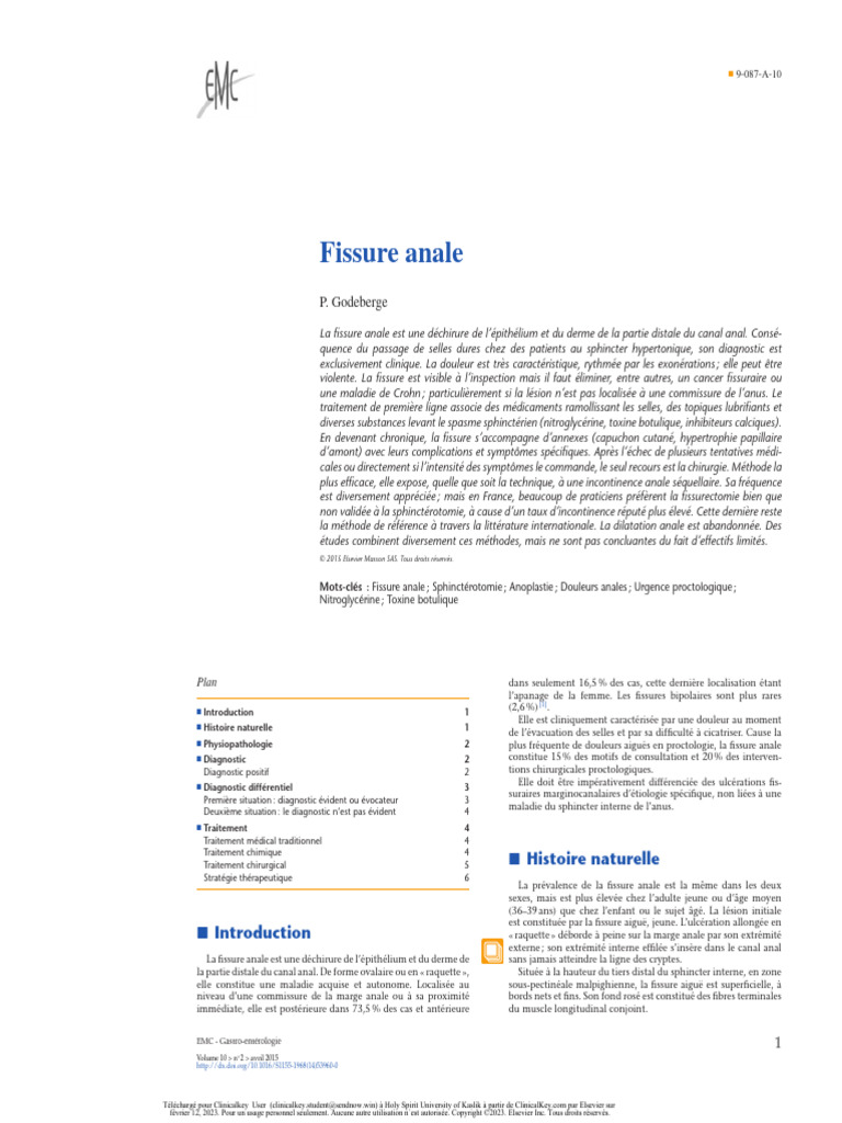 Fissure Anale PDF Médecine clinique Maladies et troubles — free download