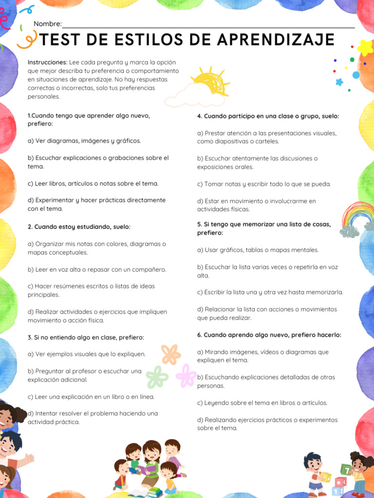 Test de estilos de aprendizaje | PDF | Aprendizaje | Psicología cognitiva