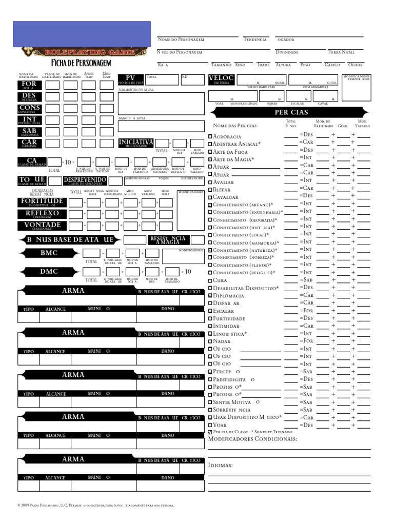Ficha de Personagem para RPG | PDF | Jogos de RPG