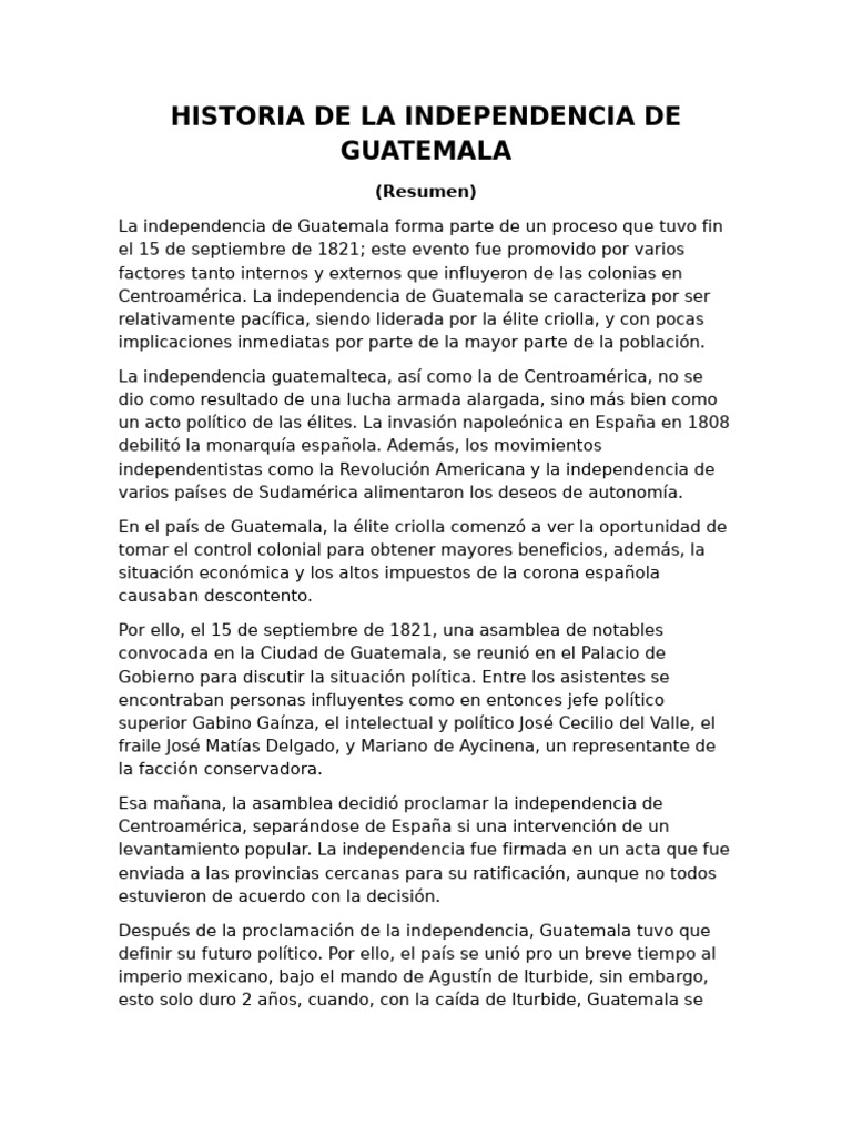 Resumen de la Independencia de Guatemala | PDF | Guatemala