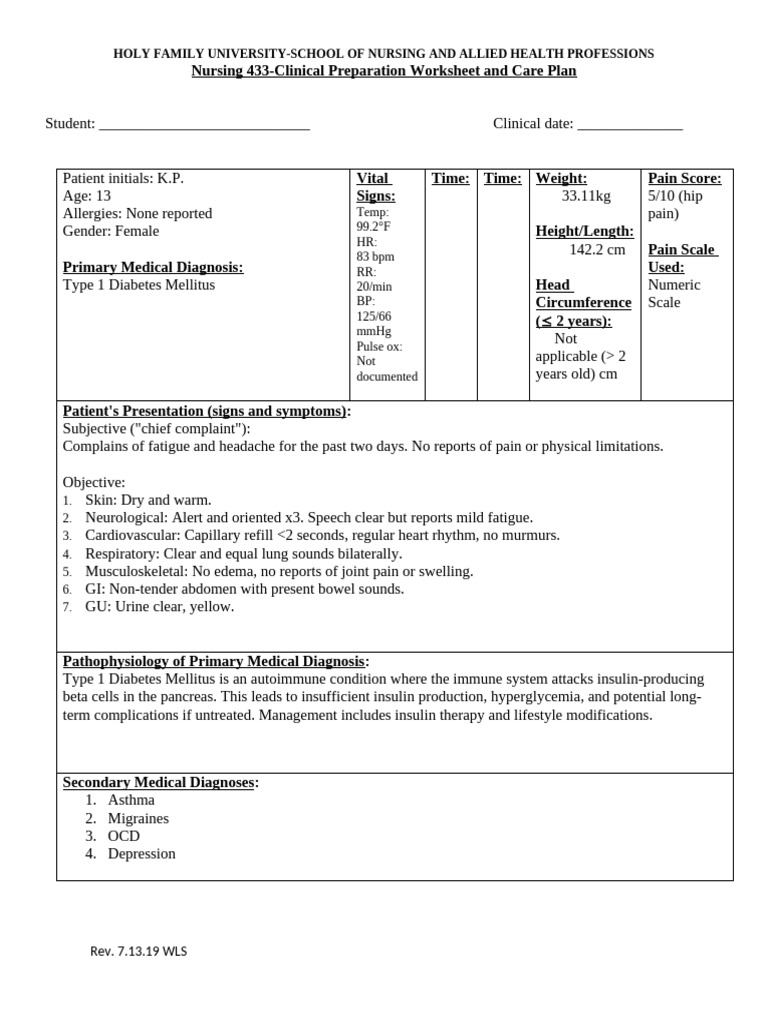 Nursing Care Plan for Type 1 Diabetes | PDF | Pain | Health Care