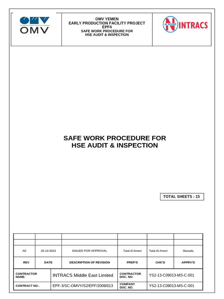HSE Audit & Inspection Procedures Guide | PDF | Audit | Specification ...