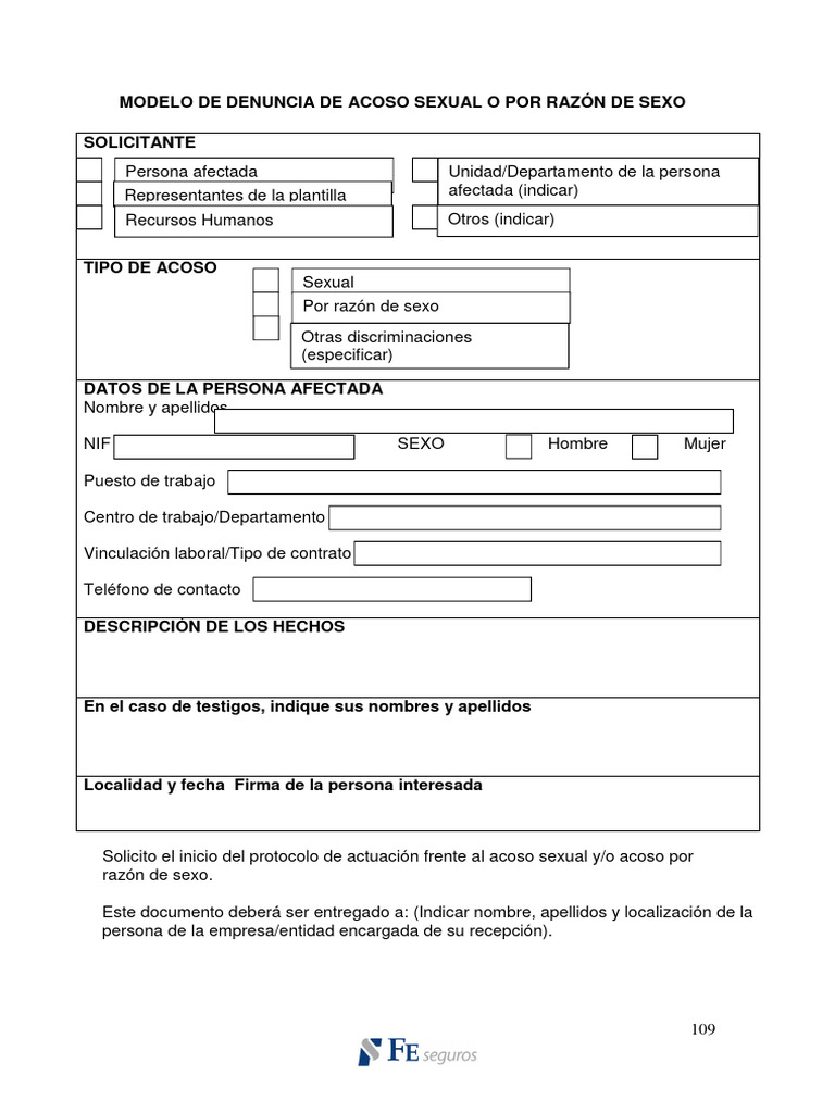 Modelo de Denuncia de Acoso Sexual PDF