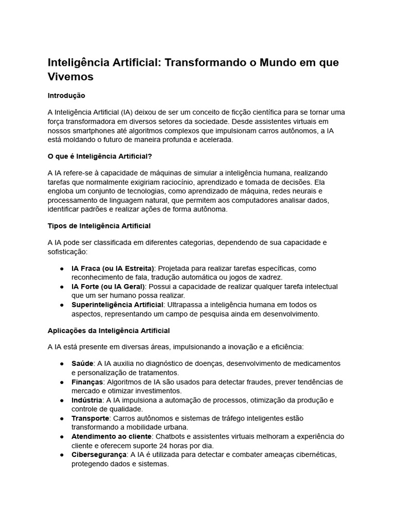 Impactos da Inteligência Artificial na Sociedade | PDF | Inteligência ...