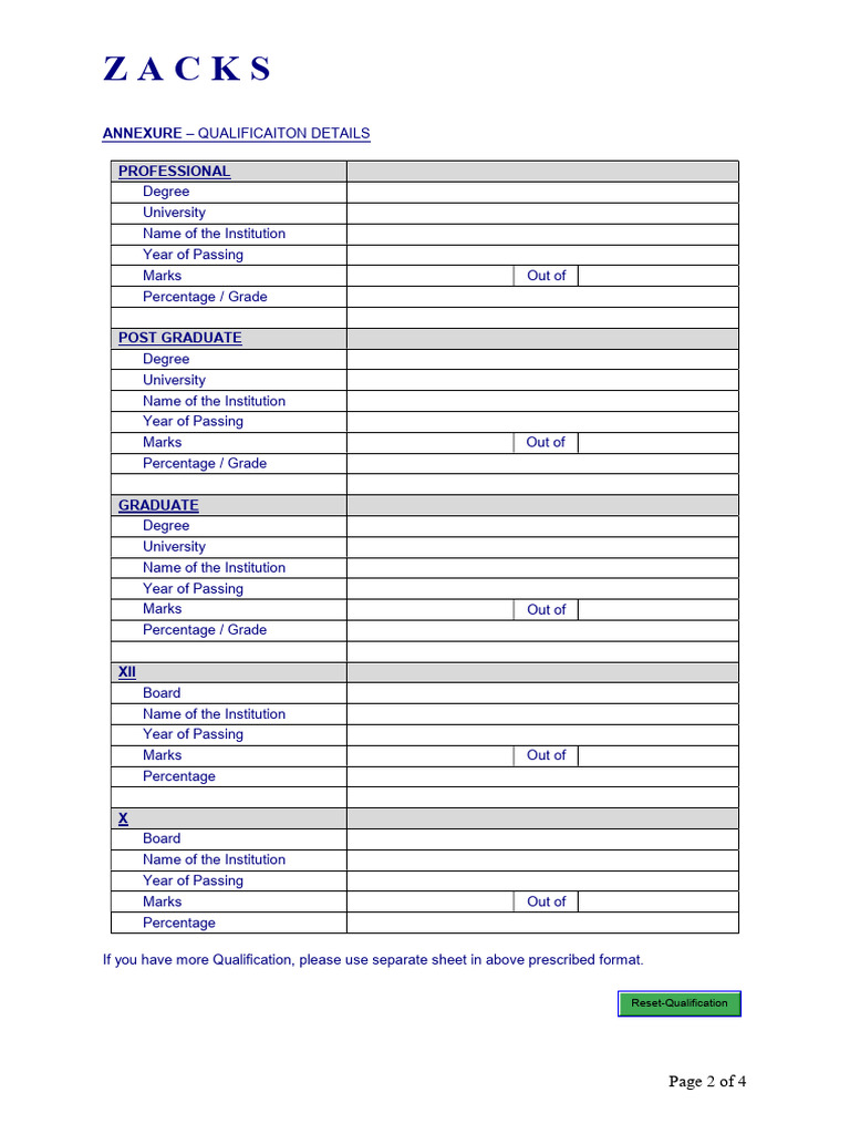 Zacks Employment Application Form | PDF | Business