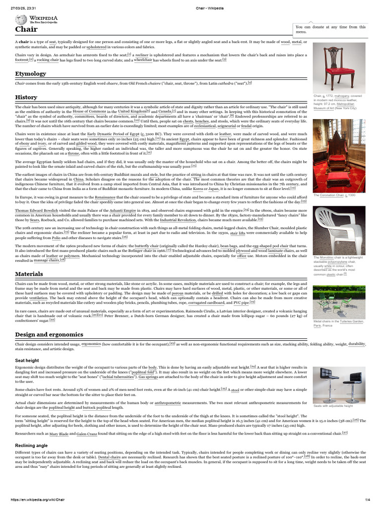 Overview of Chair Design and History | PDF | Chair | Furniture